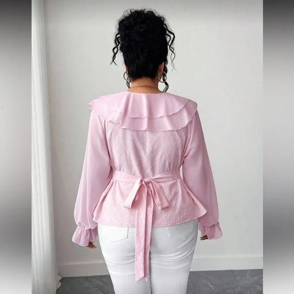 Elegant Pink Ruffled Blouse Sz 1X NWT - Picture 3 of 5